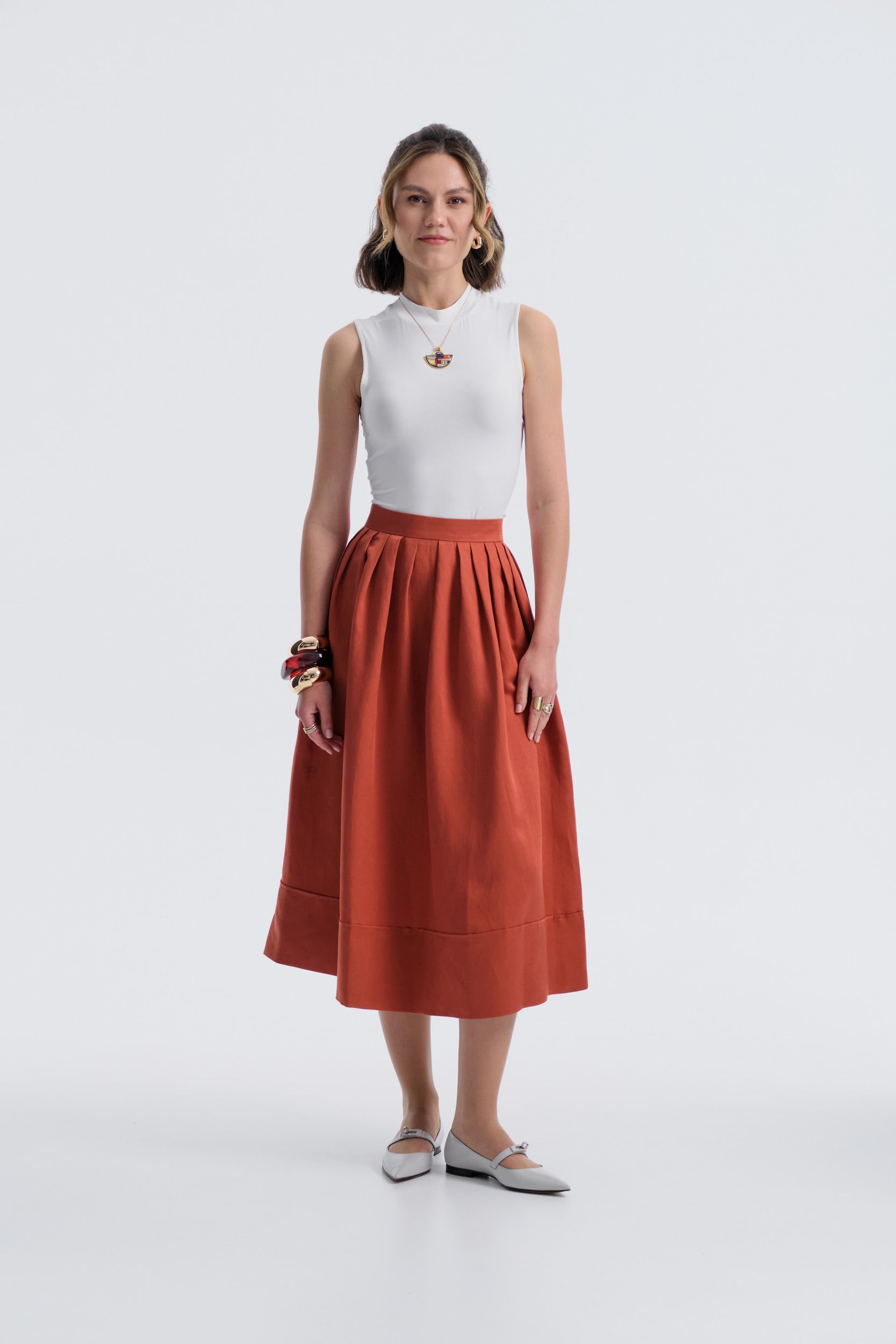 Palma Terre Cotta Midi Skirt