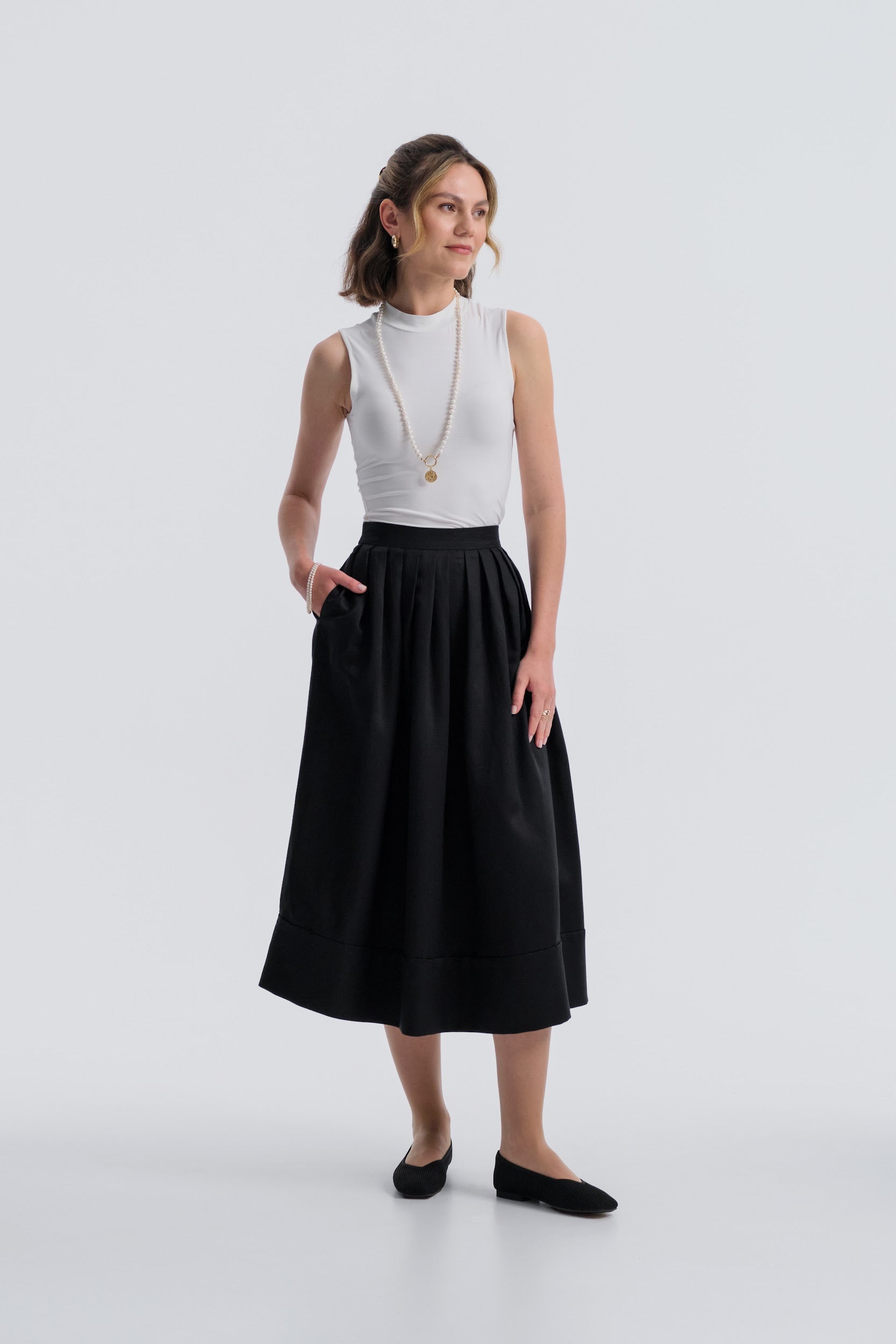 Milos Noir Midi Skirt